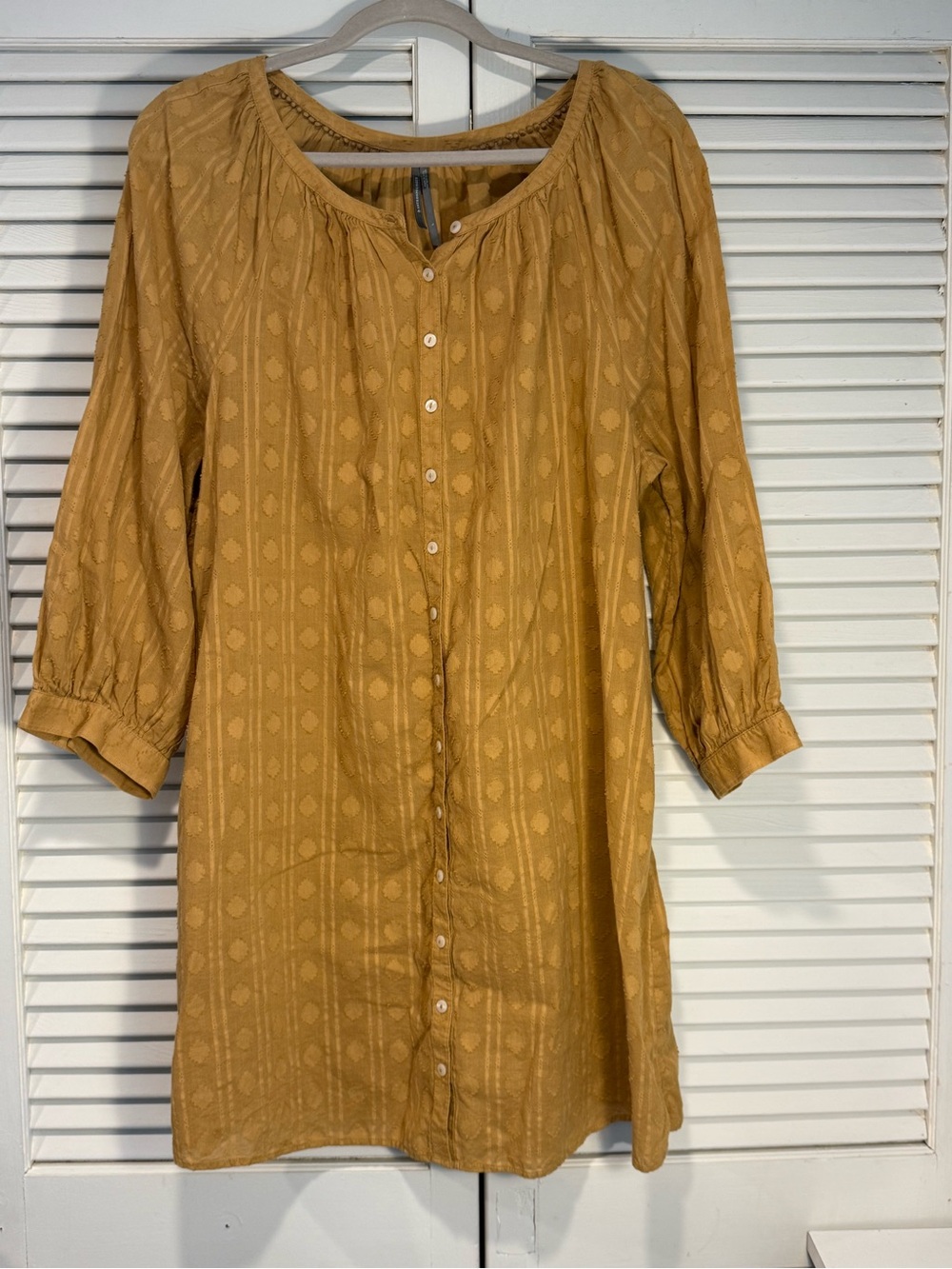 Anthropologie Textured Mustard Button-Up Tunic
